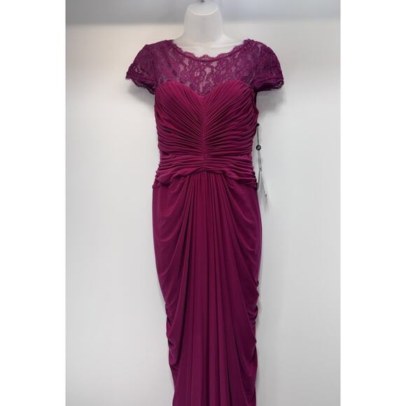 NWT By Adrianna Papell Draped Lace Shoulder Dress/Gown Pomegranate Size 10 - Picture 2 of 11